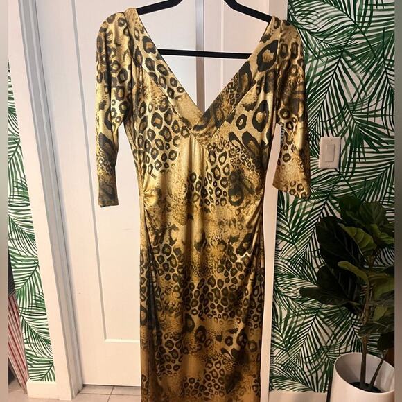 Rene Ruiz Brown Leopard Bodycon Midi Dress Size 8 - Picture 1 of 11